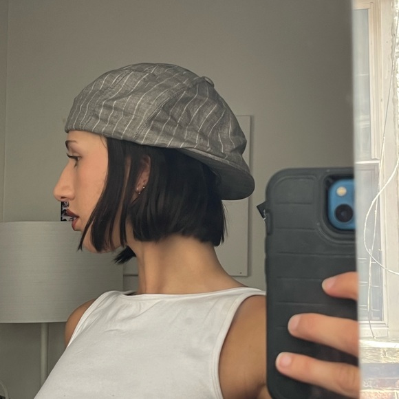 uncle rubys vintage grey hat with white stripes, - Picture 1 of 3